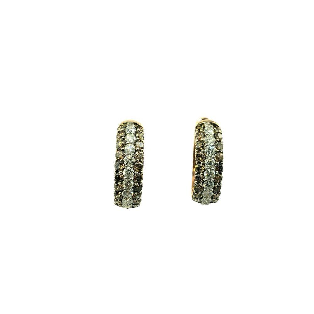 Vintage 14 Karat Yellow Gold Brown and White Diamond Hoop Earrings #15308